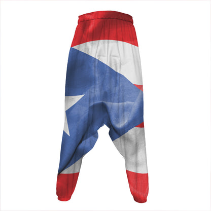 Wrinkled Puerto Rican Flag Print Hammer Pants