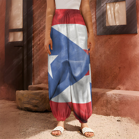 Wrinkled Puerto Rican Flag Print Harem Pants