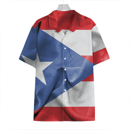 Wrinkled Puerto Rican Flag Print Hawaiian Shirt