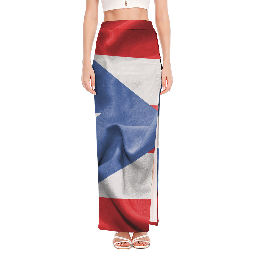 Wrinkled Puerto Rican Flag Print High Slit Maxi Skirt
