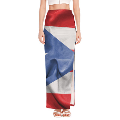 Wrinkled Puerto Rican Flag Print High Slit Maxi Skirt