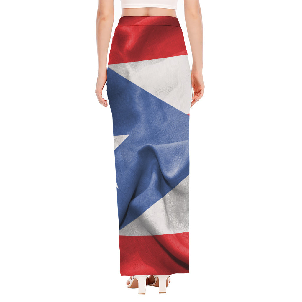 Wrinkled Puerto Rican Flag Print High Slit Maxi Skirt