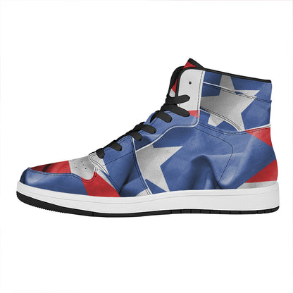 Wrinkled Puerto Rican Flag Print High Top Leather Sneakers