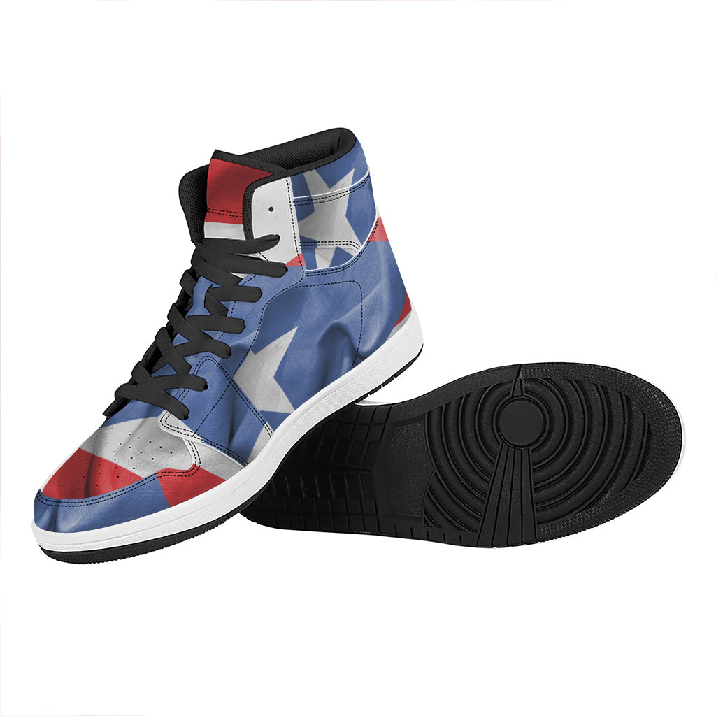 Wrinkled Puerto Rican Flag Print High Top Leather Sneakers