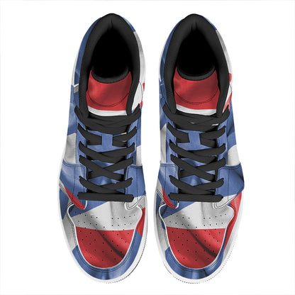 Wrinkled Puerto Rican Flag Print High Top Leather Sneakers