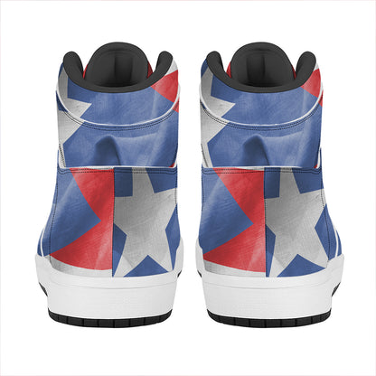 Wrinkled Puerto Rican Flag Print High Top Leather Sneakers