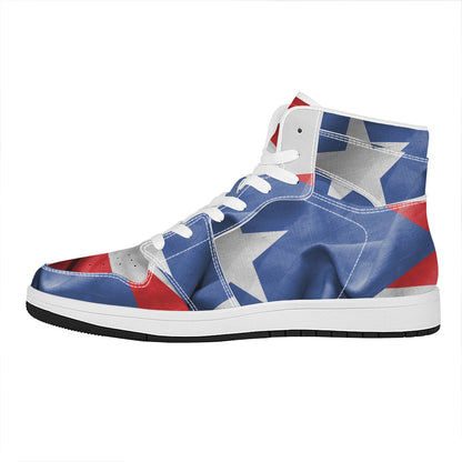 Wrinkled Puerto Rican Flag Print High Top Leather Sneakers