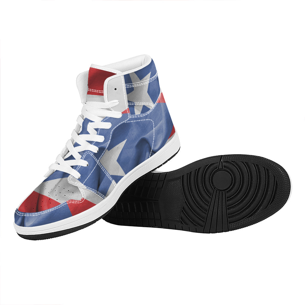 Wrinkled Puerto Rican Flag Print High Top Leather Sneakers