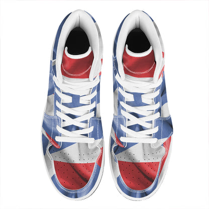 Wrinkled Puerto Rican Flag Print High Top Leather Sneakers