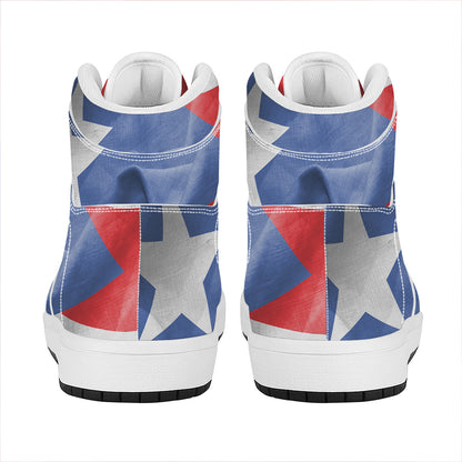 Wrinkled Puerto Rican Flag Print High Top Leather Sneakers