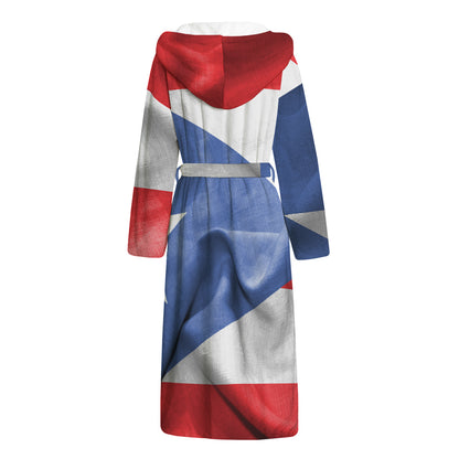 Wrinkled Puerto Rican Flag Print Hooded Bathrobe