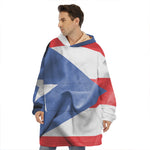 Wrinkled Puerto Rican Flag Print Hoodie Blanket