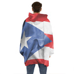 Wrinkled Puerto Rican Flag Print Hoodie Blanket
