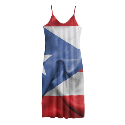Wrinkled Puerto Rican Flag Print Jersey Midi Cami Dress