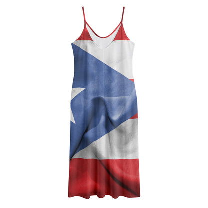 Wrinkled Puerto Rican Flag Print Jersey Midi Cami Dress