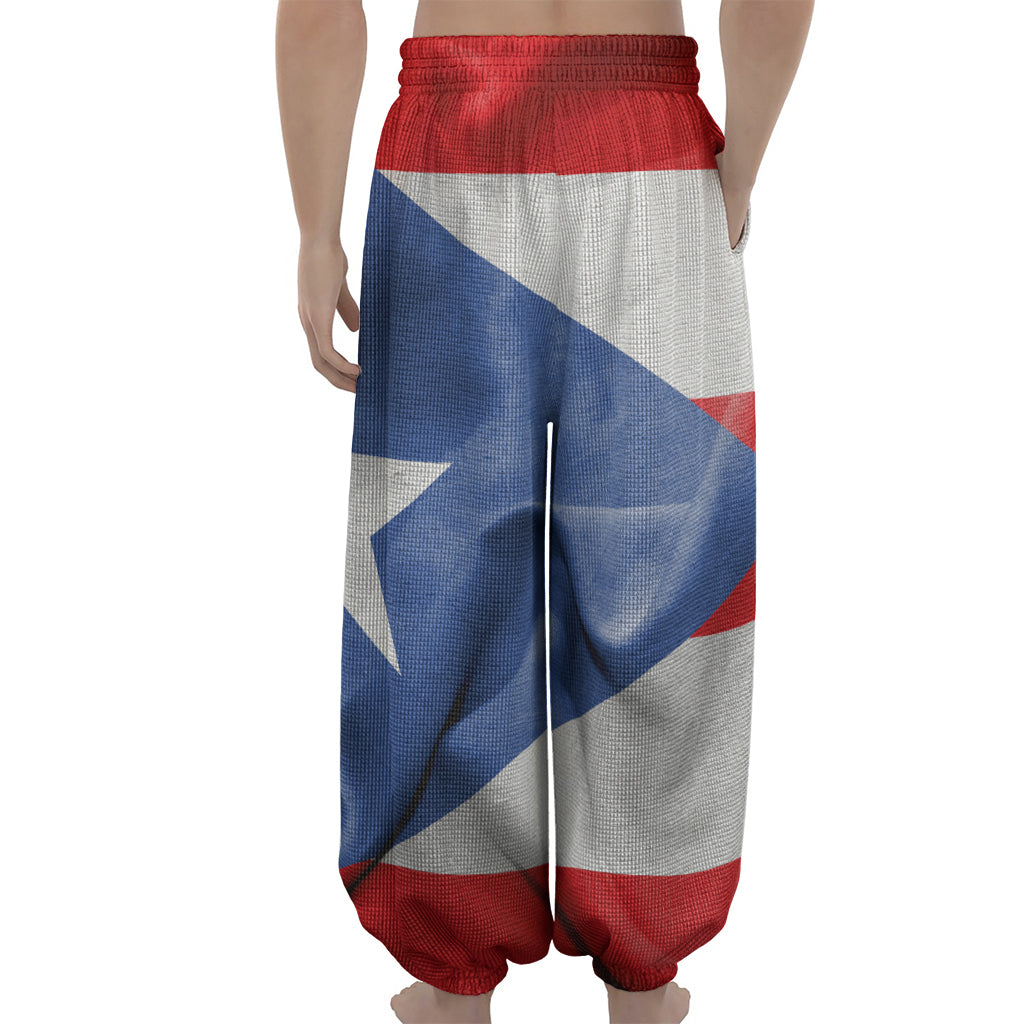 Wrinkled Puerto Rican Flag Print Lantern Pants