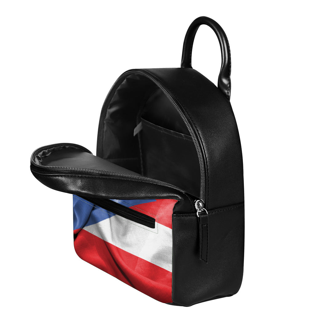 Wrinkled Puerto Rican Flag Print Leather Backpack