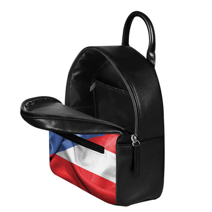 Wrinkled Puerto Rican Flag Print Leather Backpack
