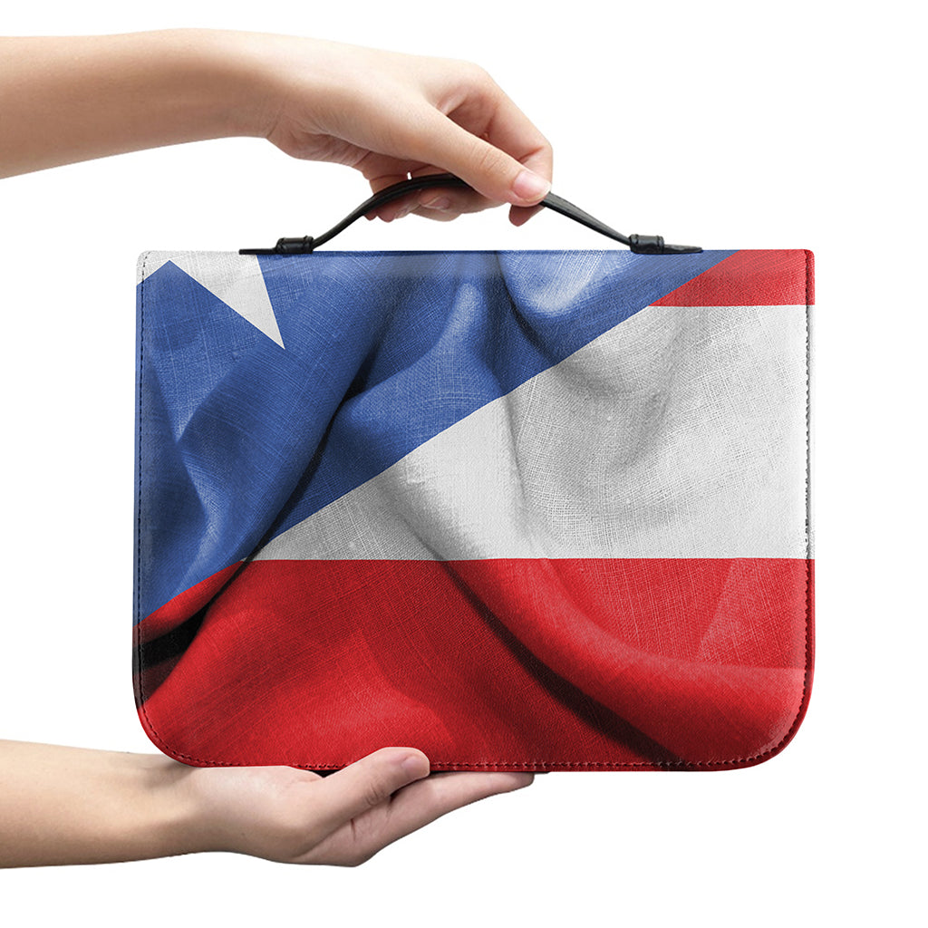 Wrinkled Puerto Rican Flag Print Leather Bible Cover