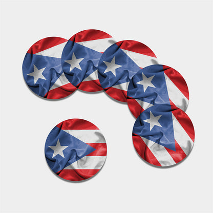 Wrinkled Puerto Rican Flag Print Leather Coaster Set