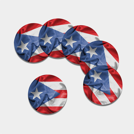 Wrinkled Puerto Rican Flag Print Leather Coaster Set
