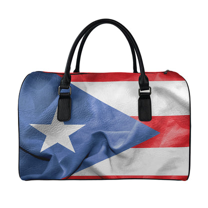 Wrinkled Puerto Rican Flag Print Leather Duffle Bag