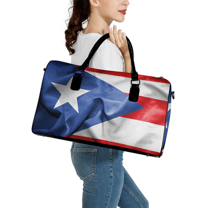Wrinkled Puerto Rican Flag Print Leather Duffle Bag