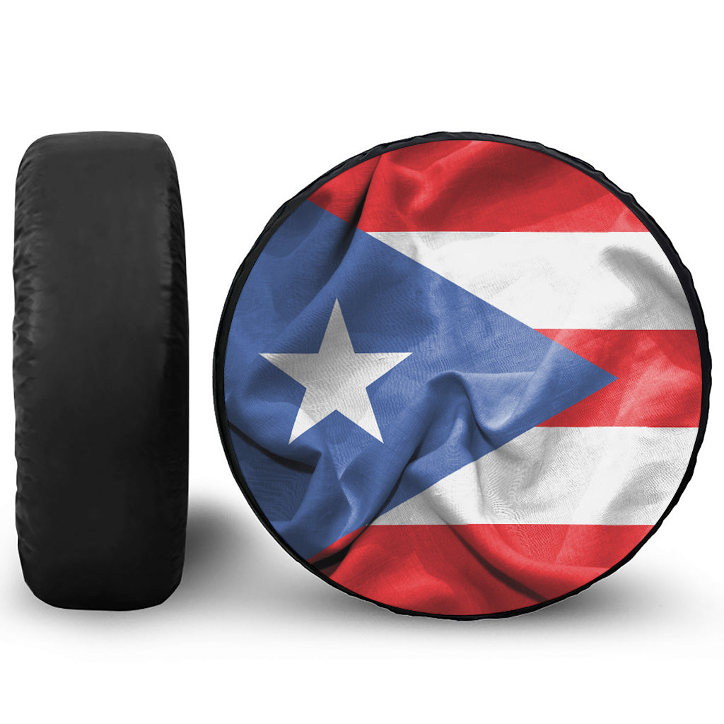 Wrinkled Puerto Rican Flag Print Leather Spare Tire Cover