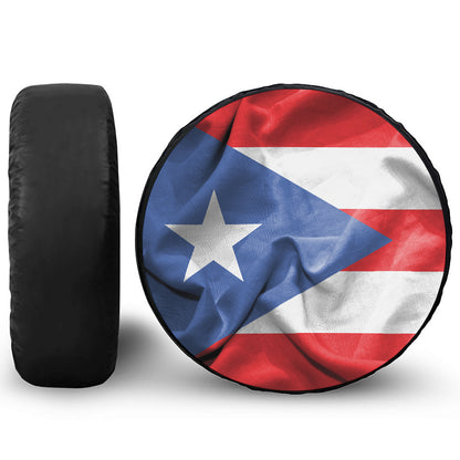 Wrinkled Puerto Rican Flag Print Leather Spare Tire Cover