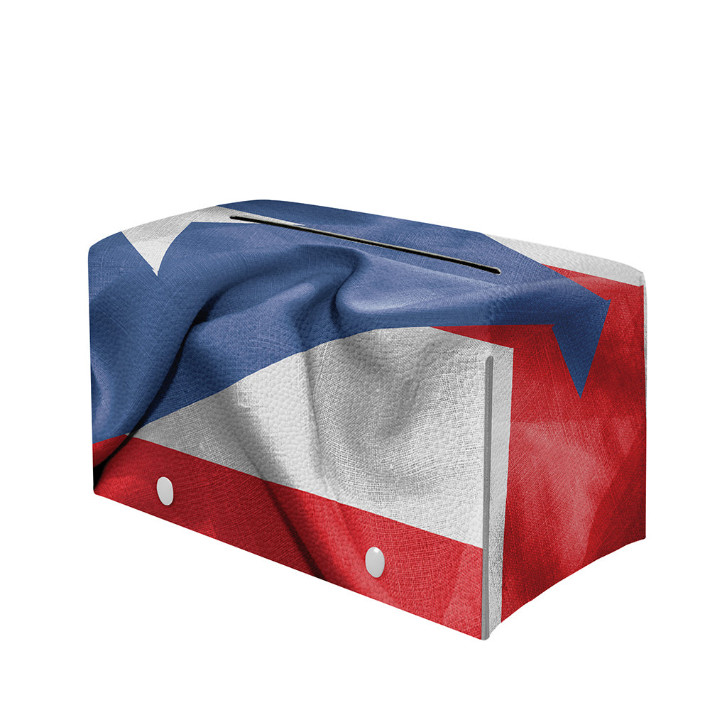 Wrinkled Puerto Rican Flag Print Leather Tissue Box Cover