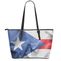 Wrinkled Puerto Rican Flag Print Leather Tote Bag With Zipper