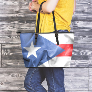 Wrinkled Puerto Rican Flag Print Leather Tote Bag