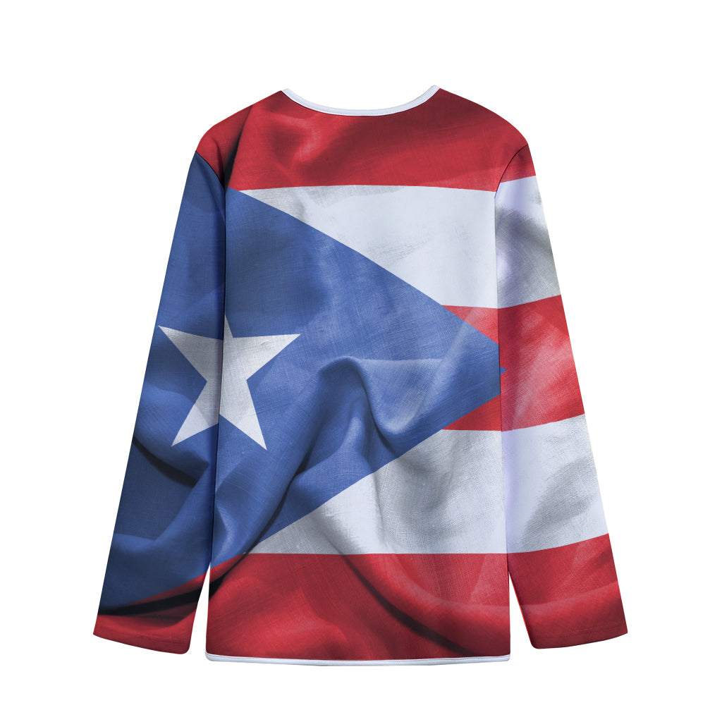 Wrinkled Puerto Rican Flag Print Long Sleeve Short Coat