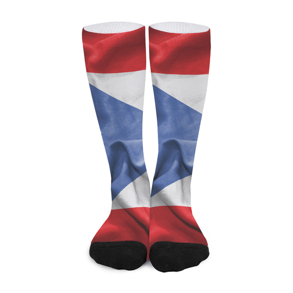 Wrinkled Puerto Rican Flag Print Long Socks