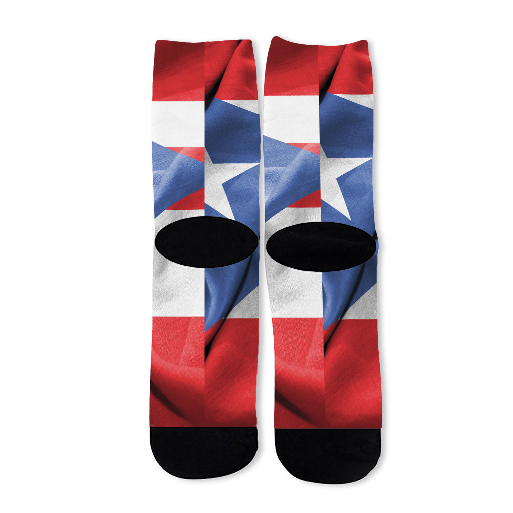 Wrinkled Puerto Rican Flag Print Long Socks