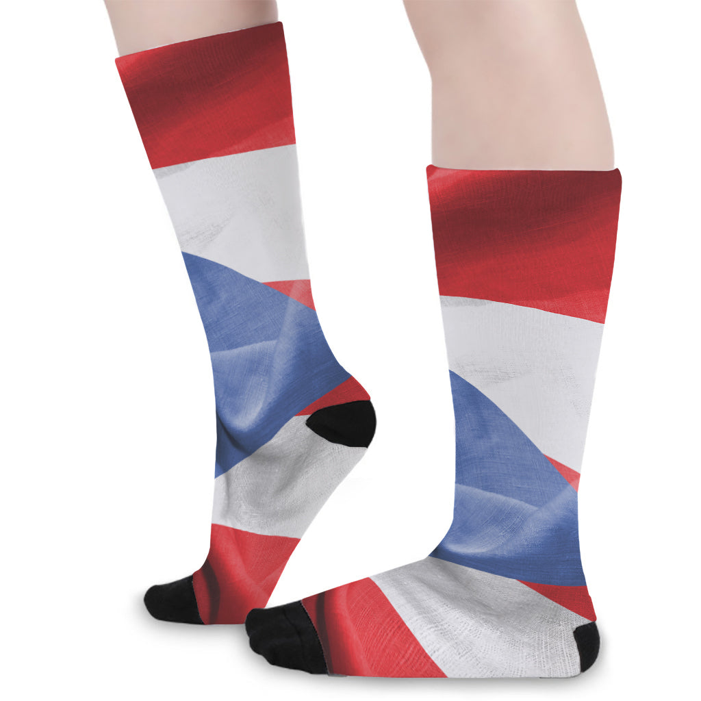 Wrinkled Puerto Rican Flag Print Long Socks