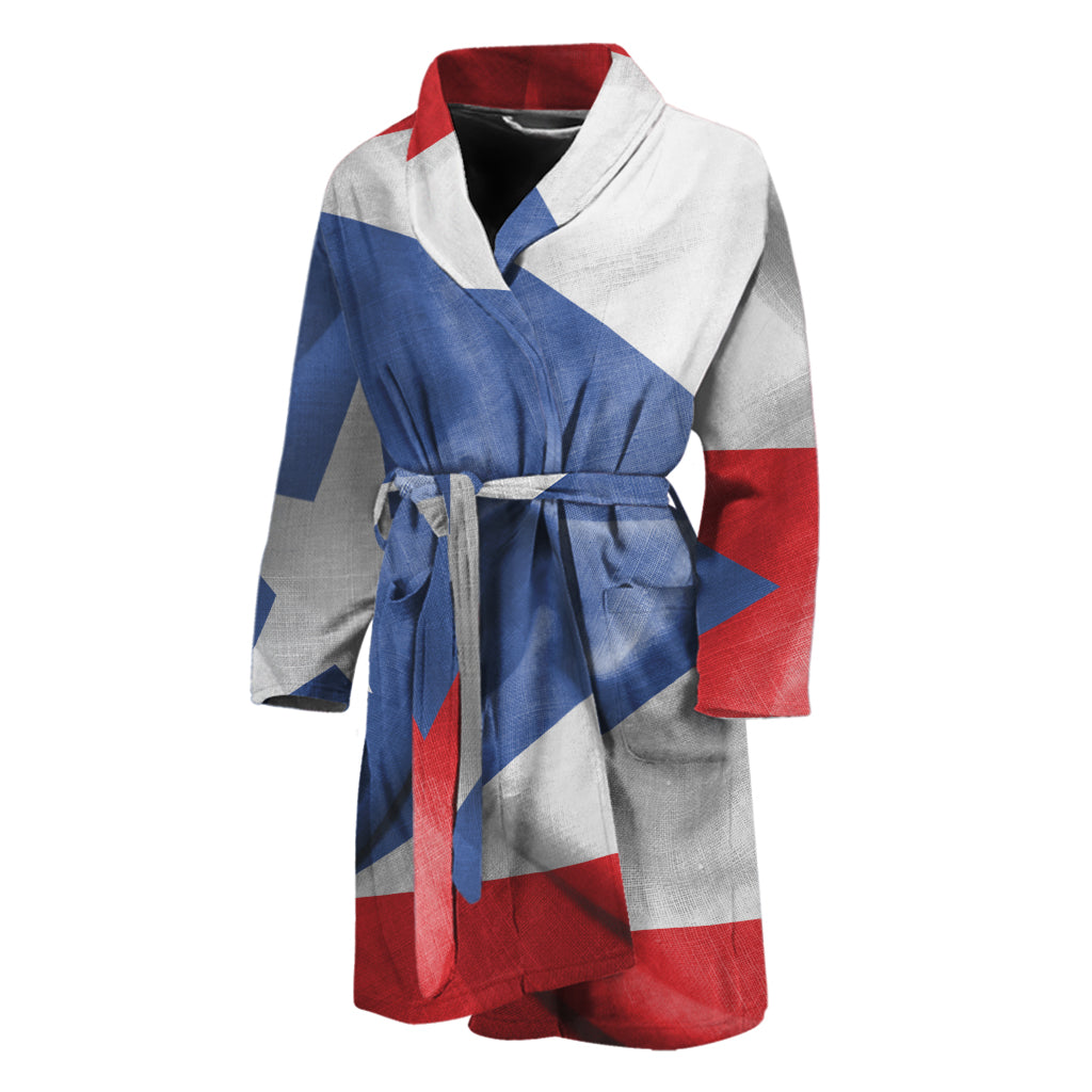 Wrinkled Puerto Rican Flag Print Men's Bathrobe