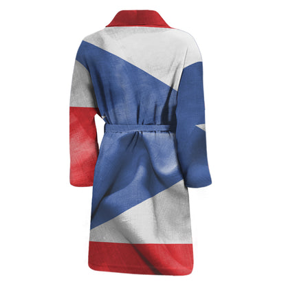 Wrinkled Puerto Rican Flag Print Men's Bathrobe