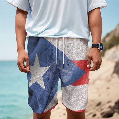 Wrinkled Puerto Rican Flag Print Men's Cargo Shorts