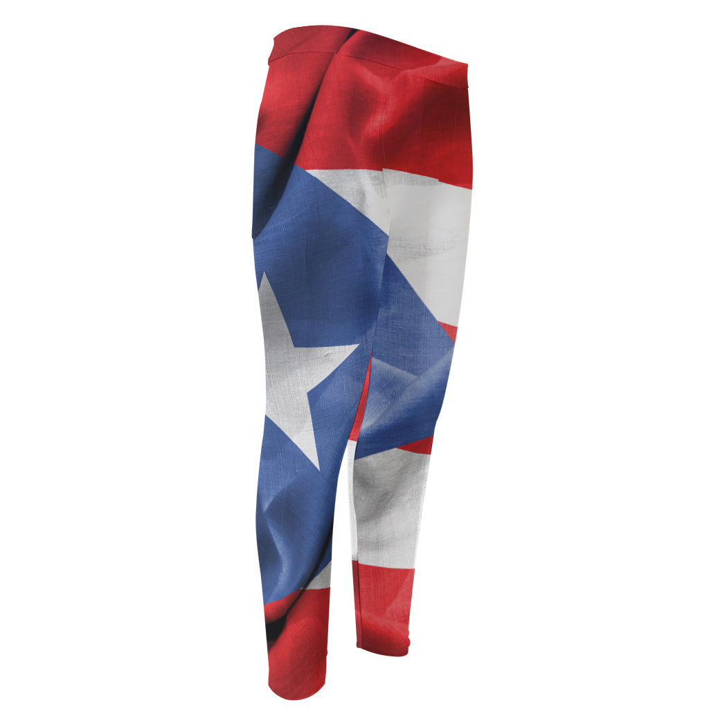 Wrinkled Puerto Rican Flag Print Men's Compression Pants
