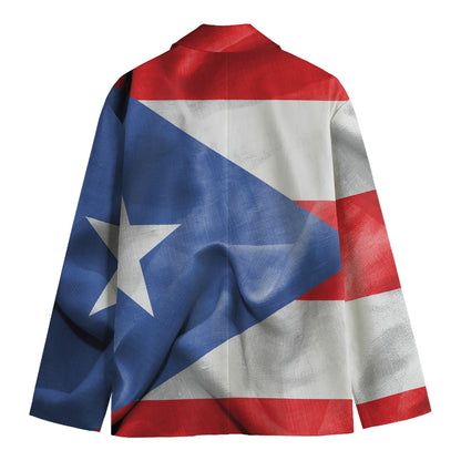 Wrinkled Puerto Rican Flag Print Men's Cotton Blazer