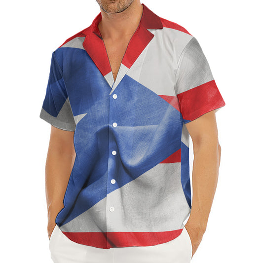 Wrinkled Puerto Rican Flag Print Men's Deep V-Neck Shirt