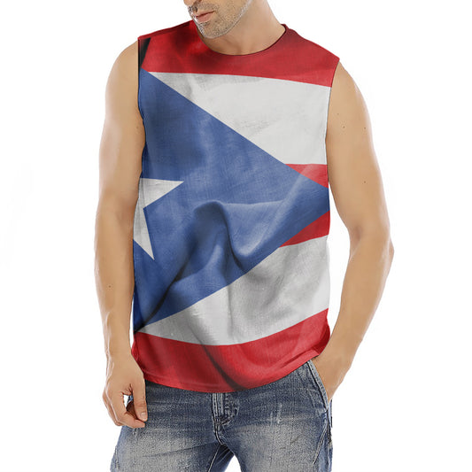 Wrinkled Puerto Rican Flag Print Men's Fitness Tank Top