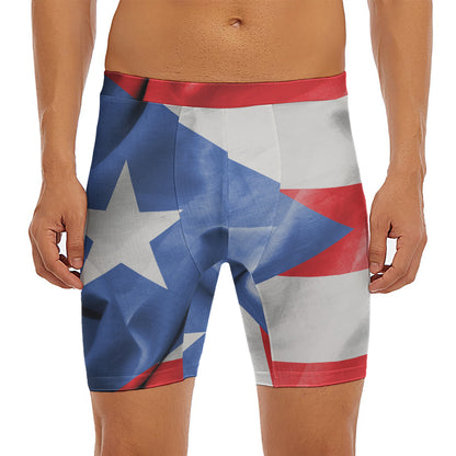 Wrinkled Puerto Rican Flag Print Men's Long Boxer Briefs