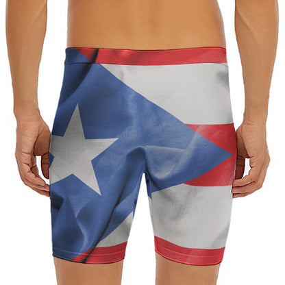 Wrinkled Puerto Rican Flag Print Men's Long Boxer Briefs