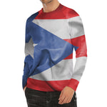 Wrinkled Puerto Rican Flag Print Men's Long Sleeve Rash Guard