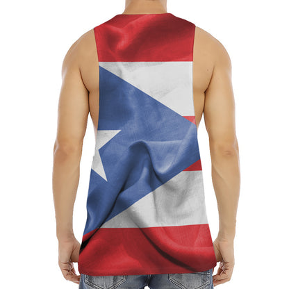 Wrinkled Puerto Rican Flag Print Men's Muscle Tank Top