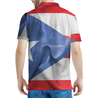 Wrinkled Puerto Rican Flag Print Men's Polo Shirt