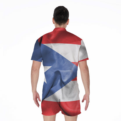 Wrinkled Puerto Rican Flag Print Men's Rompers