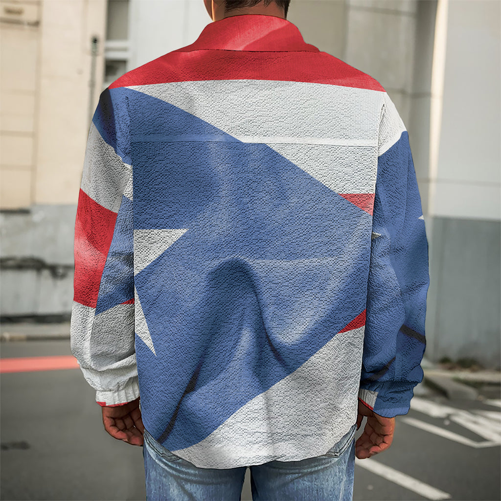 Wrinkled Puerto Rican Flag Print Men's Shirt Jacket